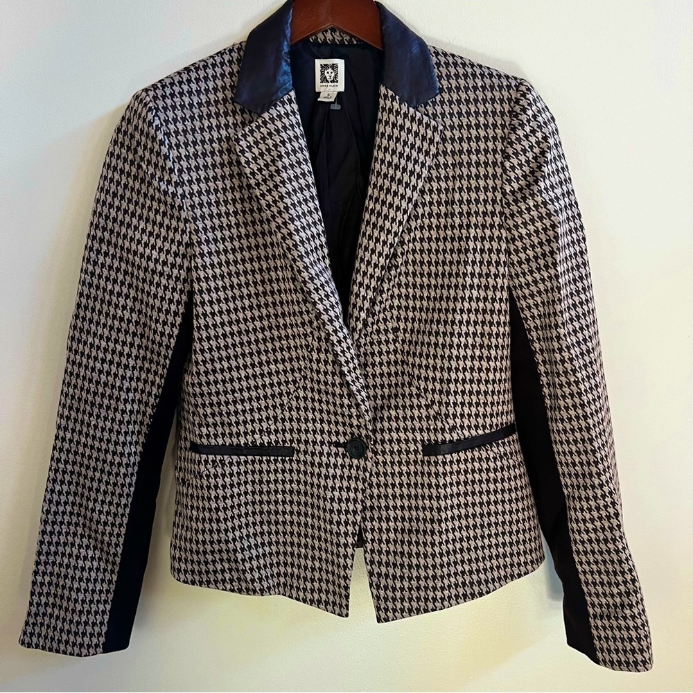 Anne Klein brown and tan houndstooth suit jacket coat size 6